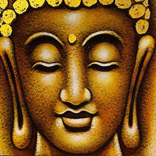 Buddha quadro con ricamo dipinto su tela etnico om - ETNICBAY