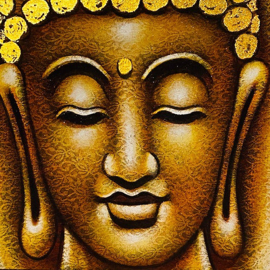 Peinture de Bouddha avec broderie peinte sur toile ethnique om