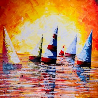 Quadro Barche A Vela Stilizzato Tela Artigianale - ETNICBAY
