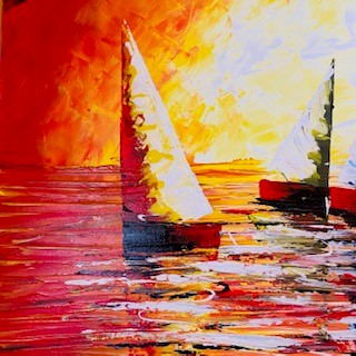 Quadro Barche A Vela Stilizzato Tela Artigianale - ETNICBAY