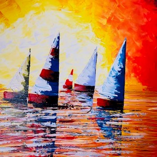 Quadro Barche A Vela Stilizzato Tela Artigianale - ETNICBAY