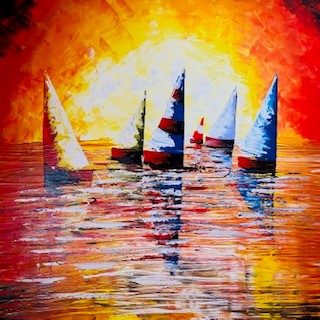 Quadro Barche A Vela Stilizzato Tela Artigianale - ETNICBAY