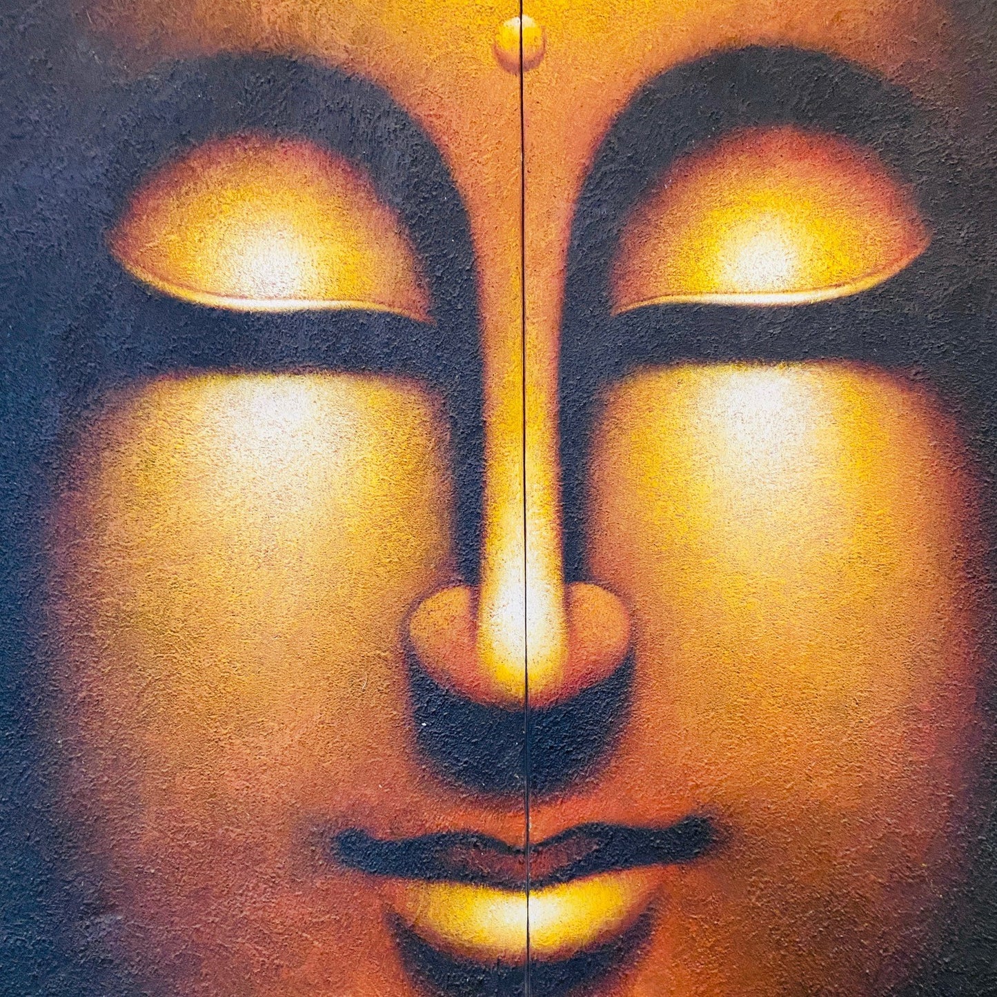 Peinture ethnique Bouddha sur toile peinte en or et noir