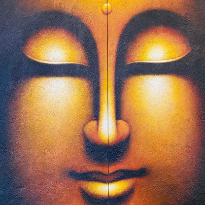 Peinture ethnique Bouddha sur toile peinte en or et noir