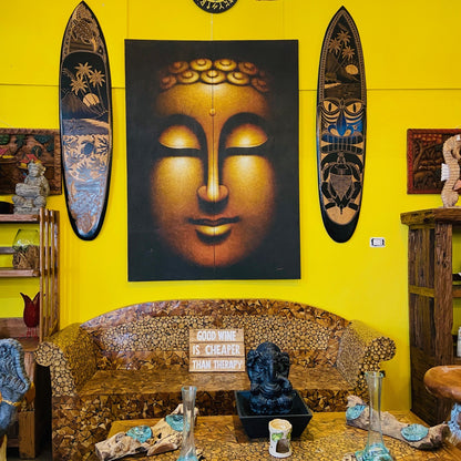 Peinture ethnique Bouddha sur toile peinte en or et noir