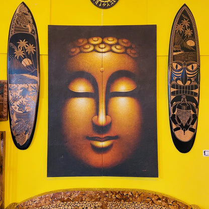 Peinture ethnique Bouddha sur toile peinte en or et noir