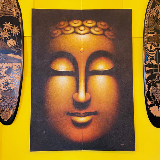 Peinture ethnique Bouddha sur toile peinte en or et noir
