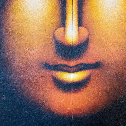 Peinture ethnique Bouddha sur toile peinte en or et noir