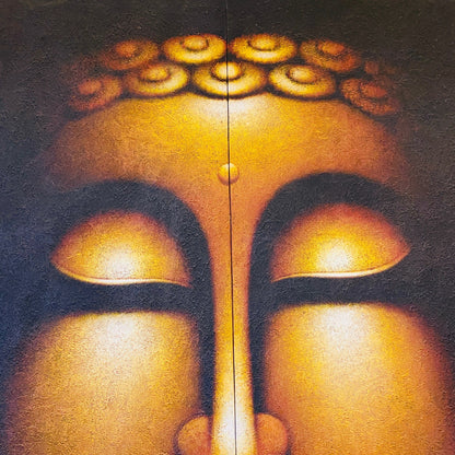 Peinture ethnique Bouddha sur toile peinte en or et noir