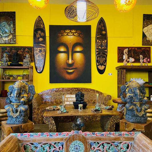 Peinture ethnique Bouddha sur toile peinte en or et noir