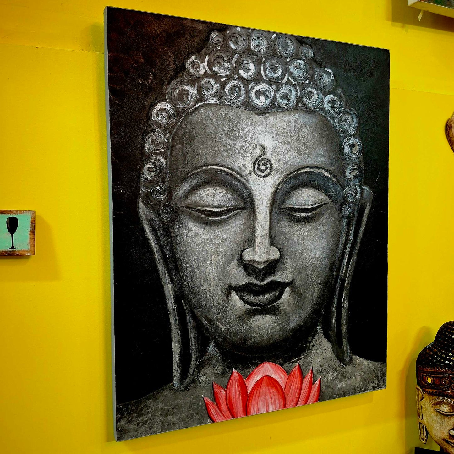 Quadro etnico acrilico su tela Buddha fiore di loto