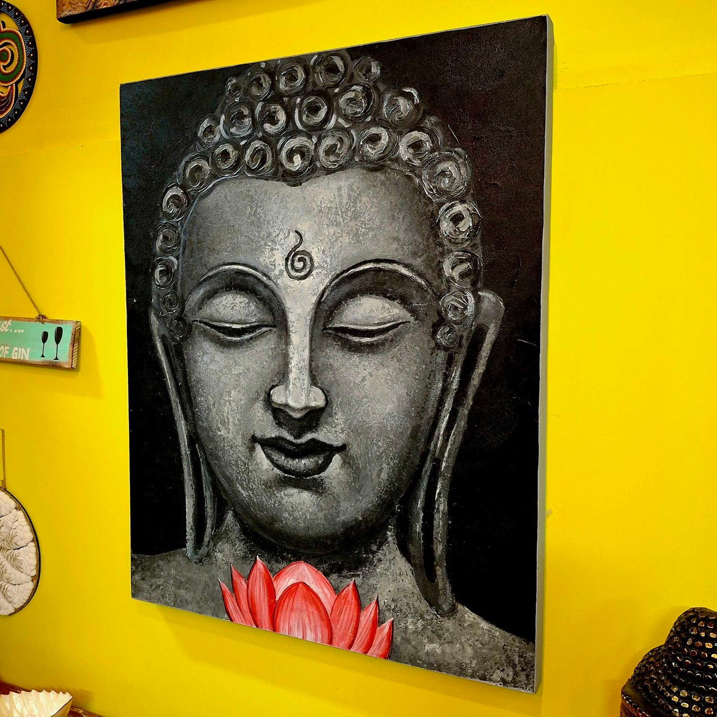 Quadro etnico acrilico su tela Buddha fiore di loto