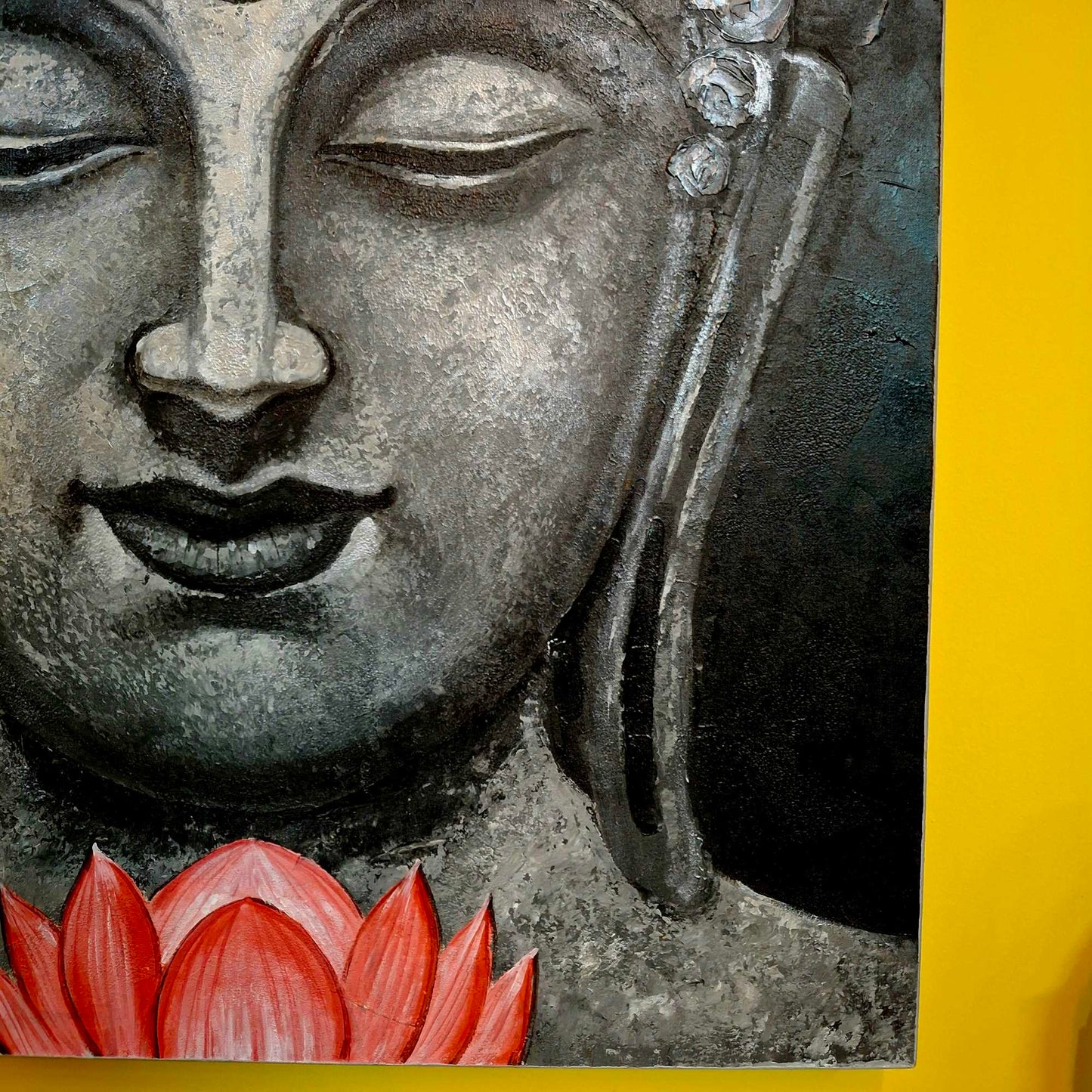 Quadro etnico acrilico su tela Buddha fiore di loto