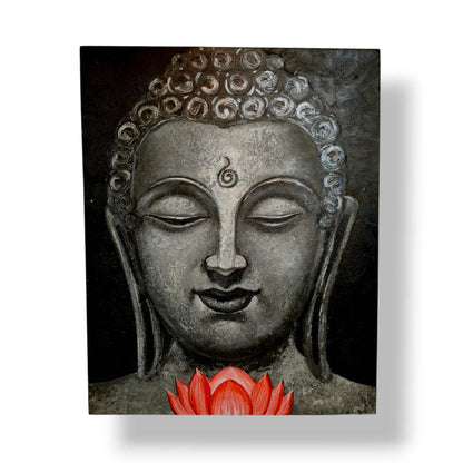 Quadro etnico acrilico su tela Buddha fiore di loto