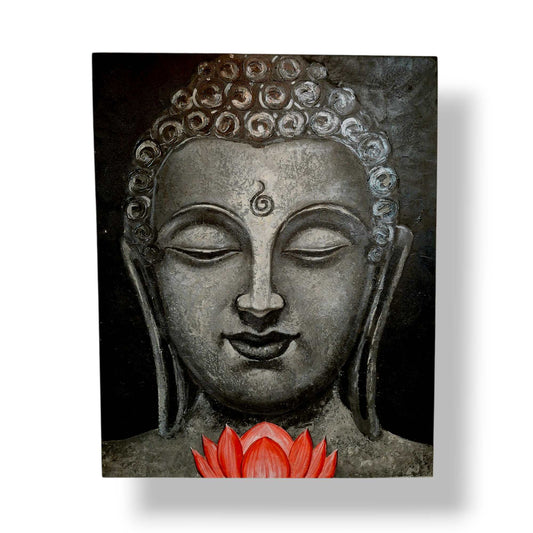 Quadro etnico acrilico su tela Buddha fiore di loto