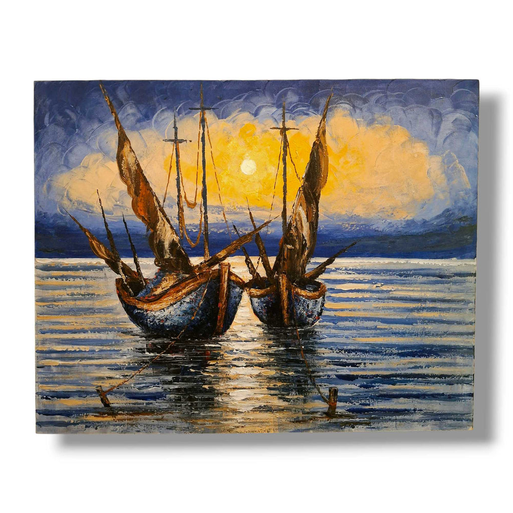 Quadro barche a vela sul mare al tramonto