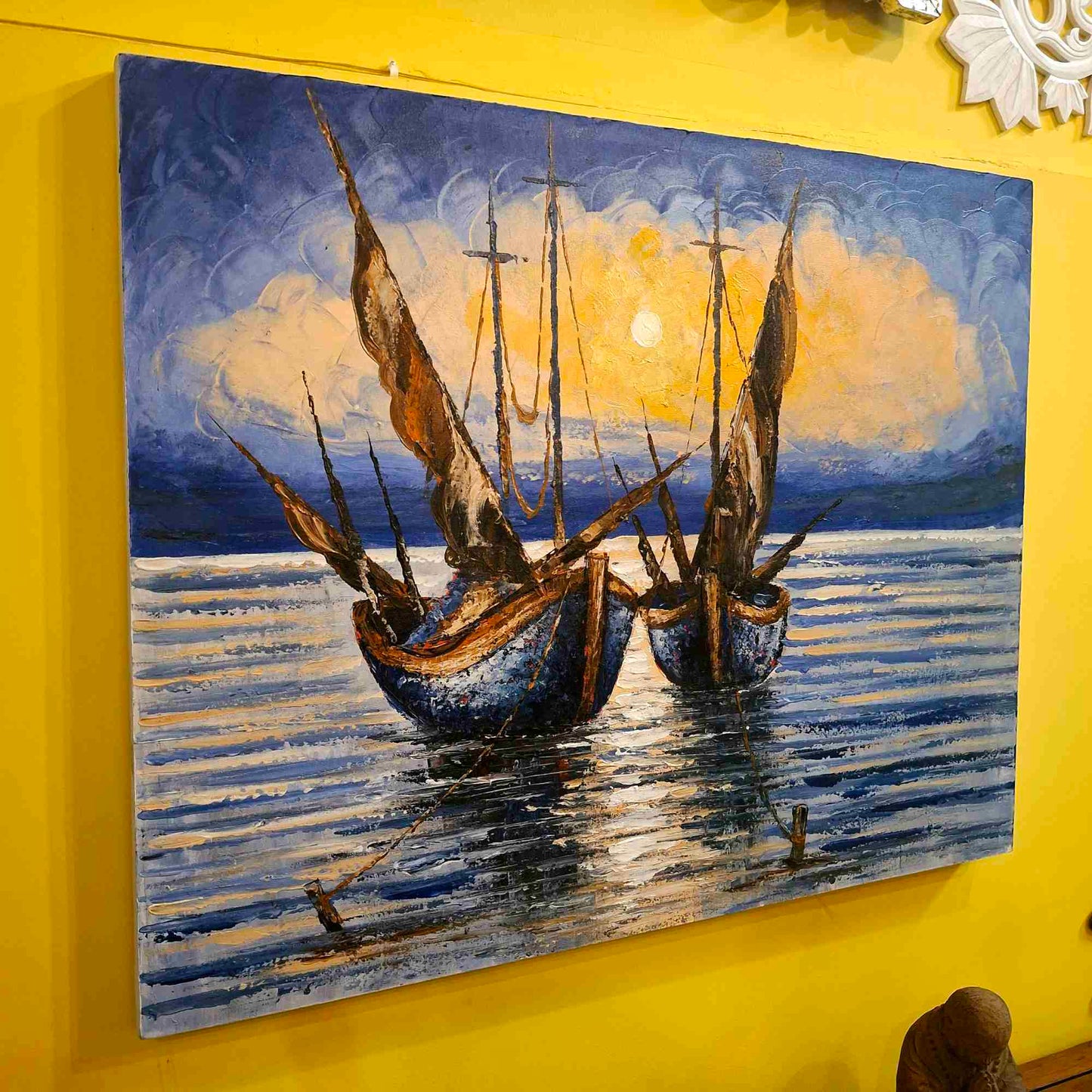 Quadro etnico acrilico su tela barche a vela