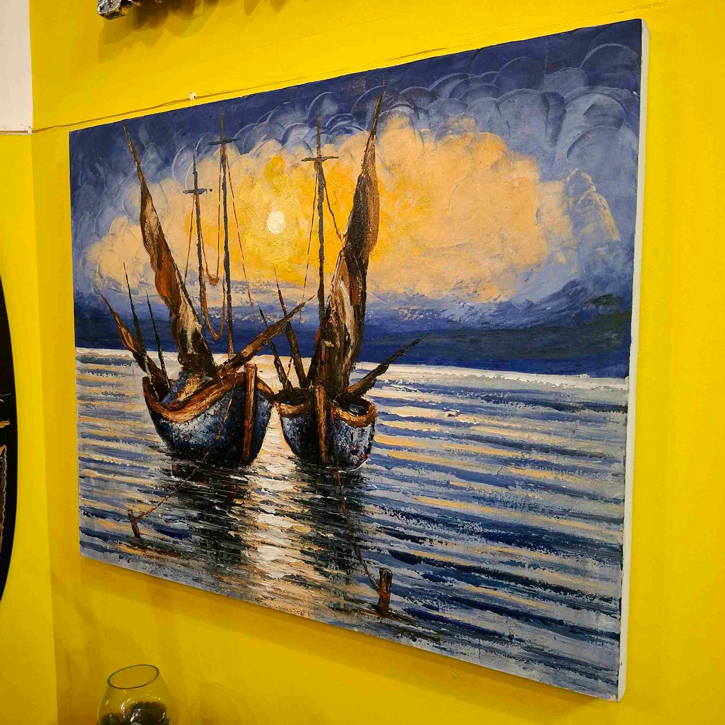 Quadro etnico acrilico su tela barche a vela