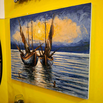 Quadro etnico acrilico su tela barche a vela