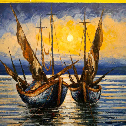Quadro etnico acrilico su tela barche a vela