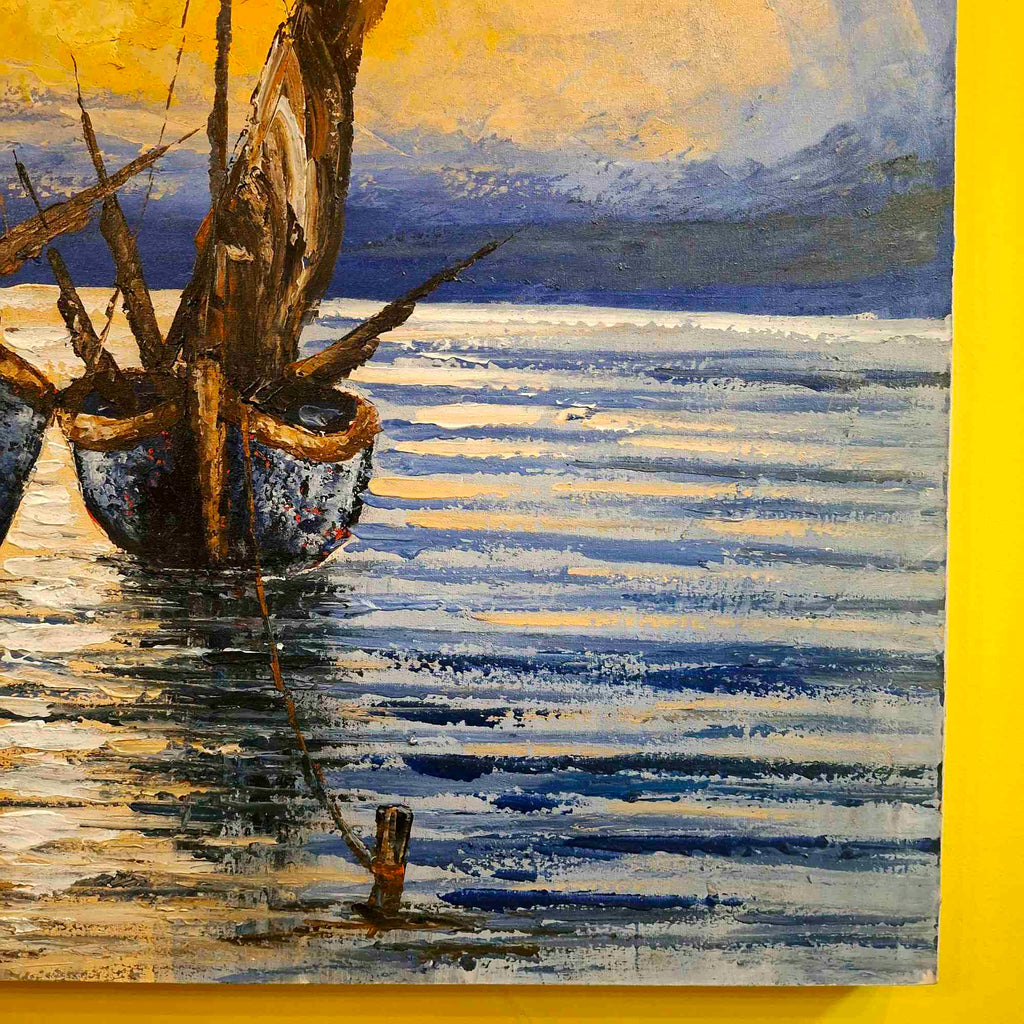 Quadro Barche a vela dipinto tramonto sul mare