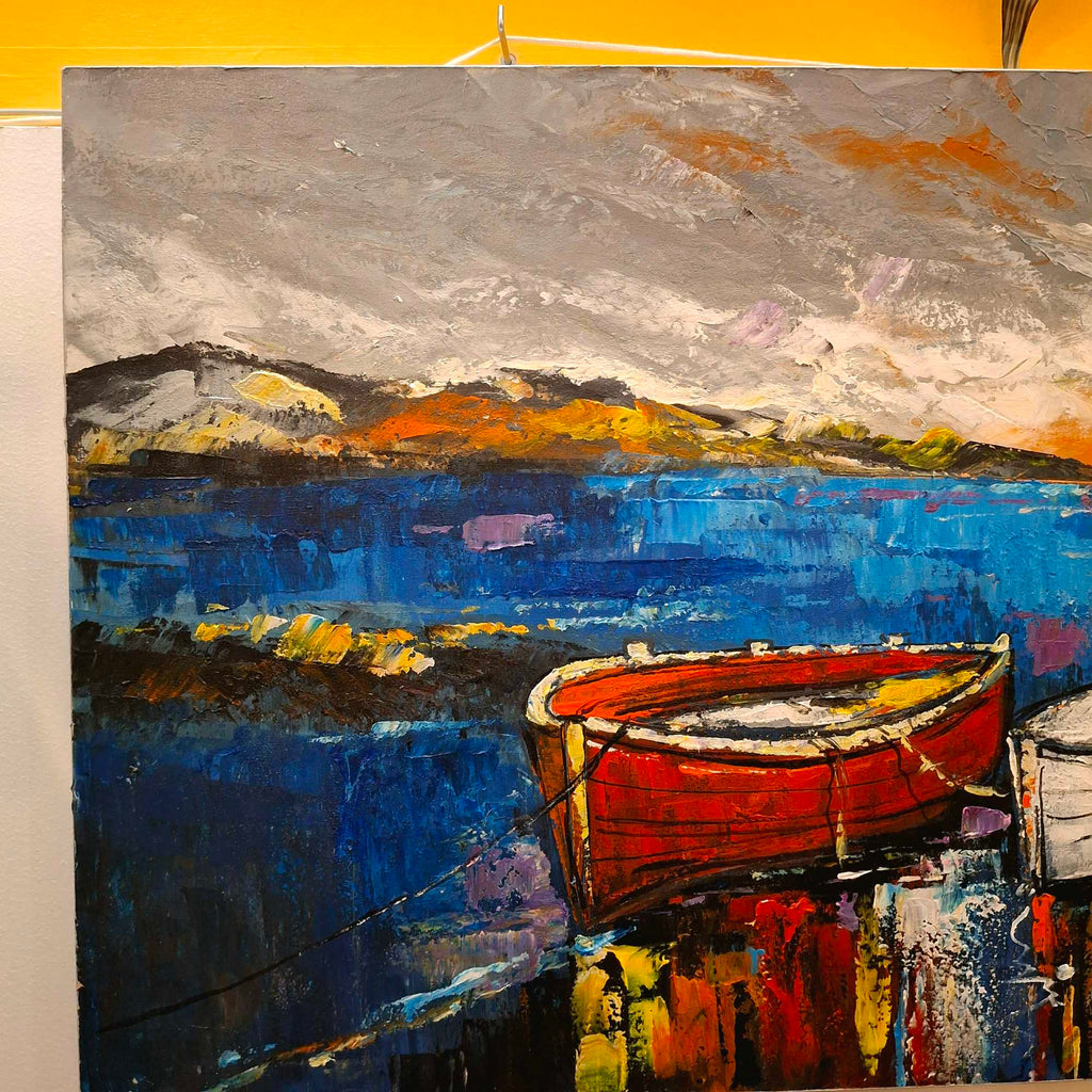 Quadro barche al tramonto orizzonte al mare