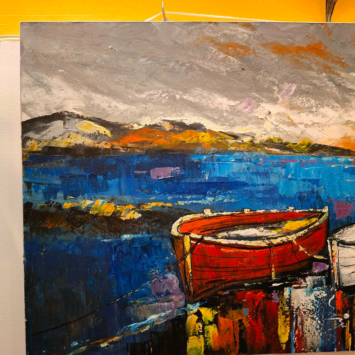 Quadro barche al tramonto orizzonte al mare