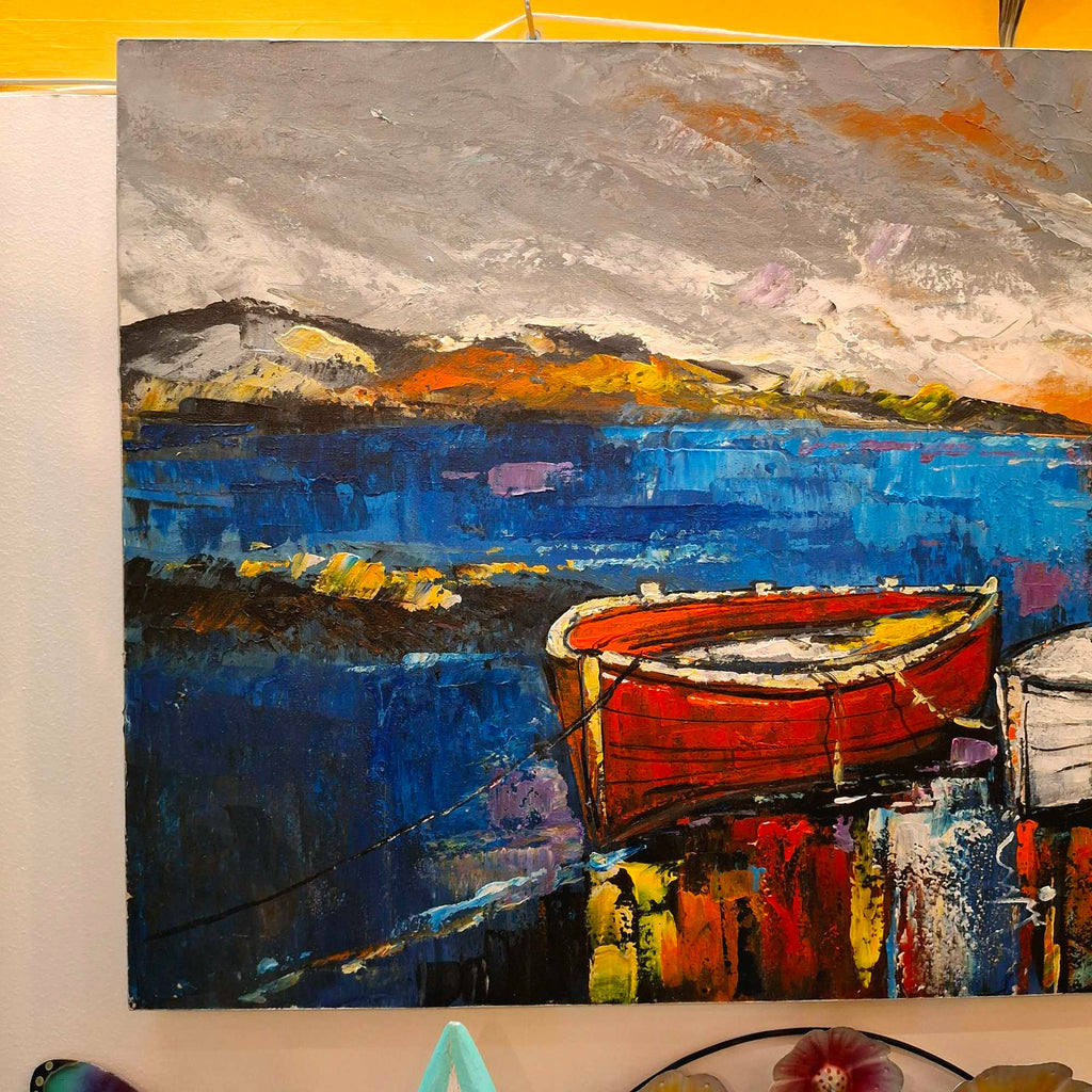 Quadro barche al tramonto orizzonte al mare
