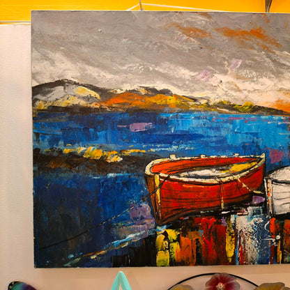 Quadro etnico acrilico su tela dipinto imbarcazioni