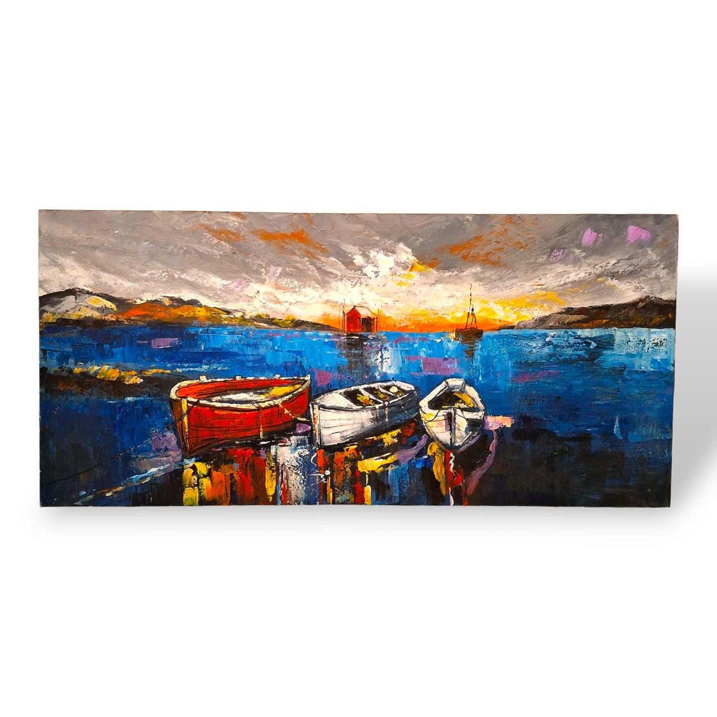 Quadro etnico acrilico su tela dipinto imbarcazioni
