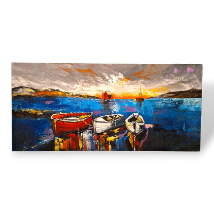 Quadro etnico acrilico su tela dipinto imbarcazioni