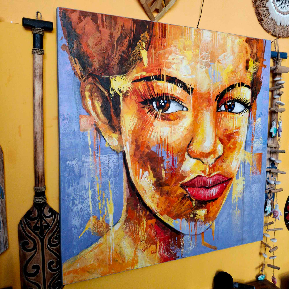 Quadro etnico artigianale ritratto di donna