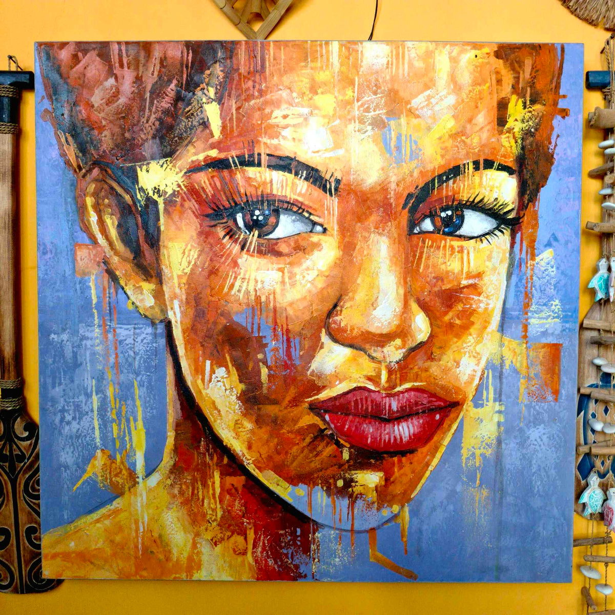 Quadro etnico artigianale ritratto di donna