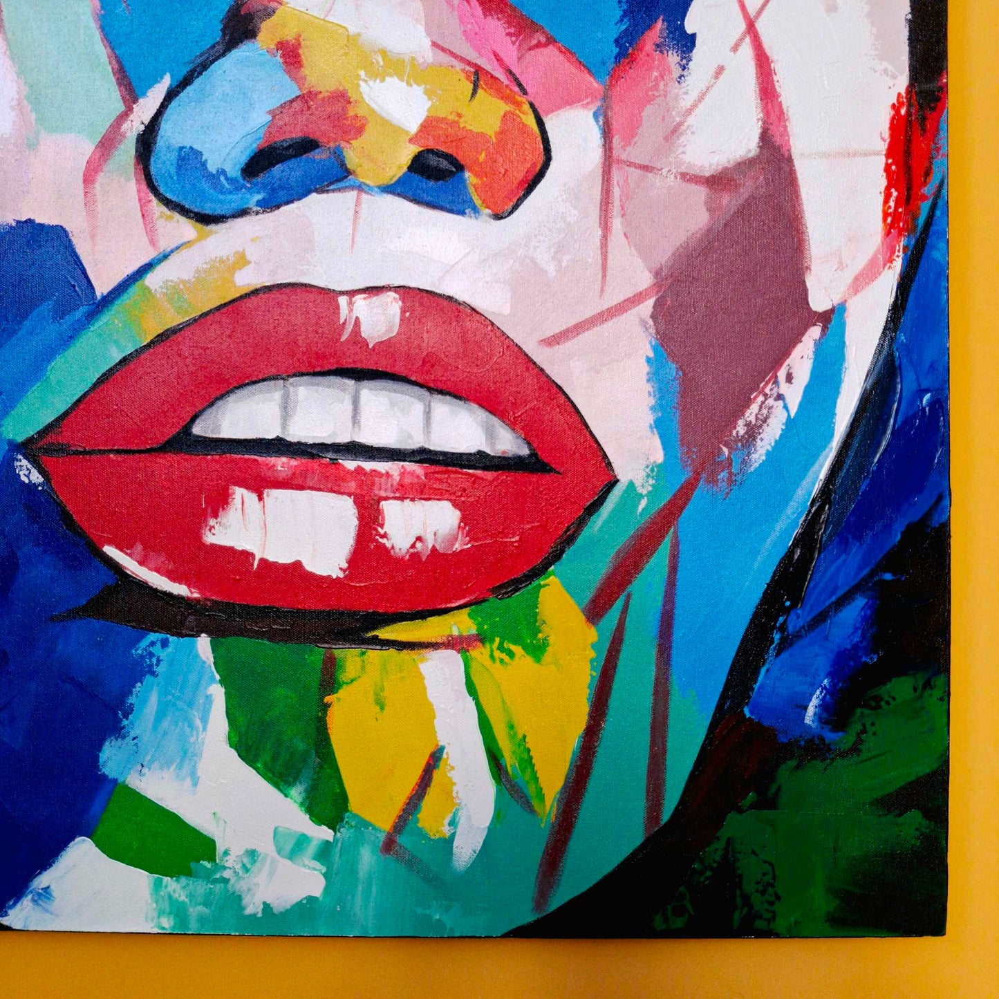 Quadro etnico artigianale volto astratto neo cubismo