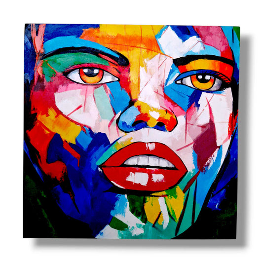 Quadro etnico artigianale volto astratto neo cubismo