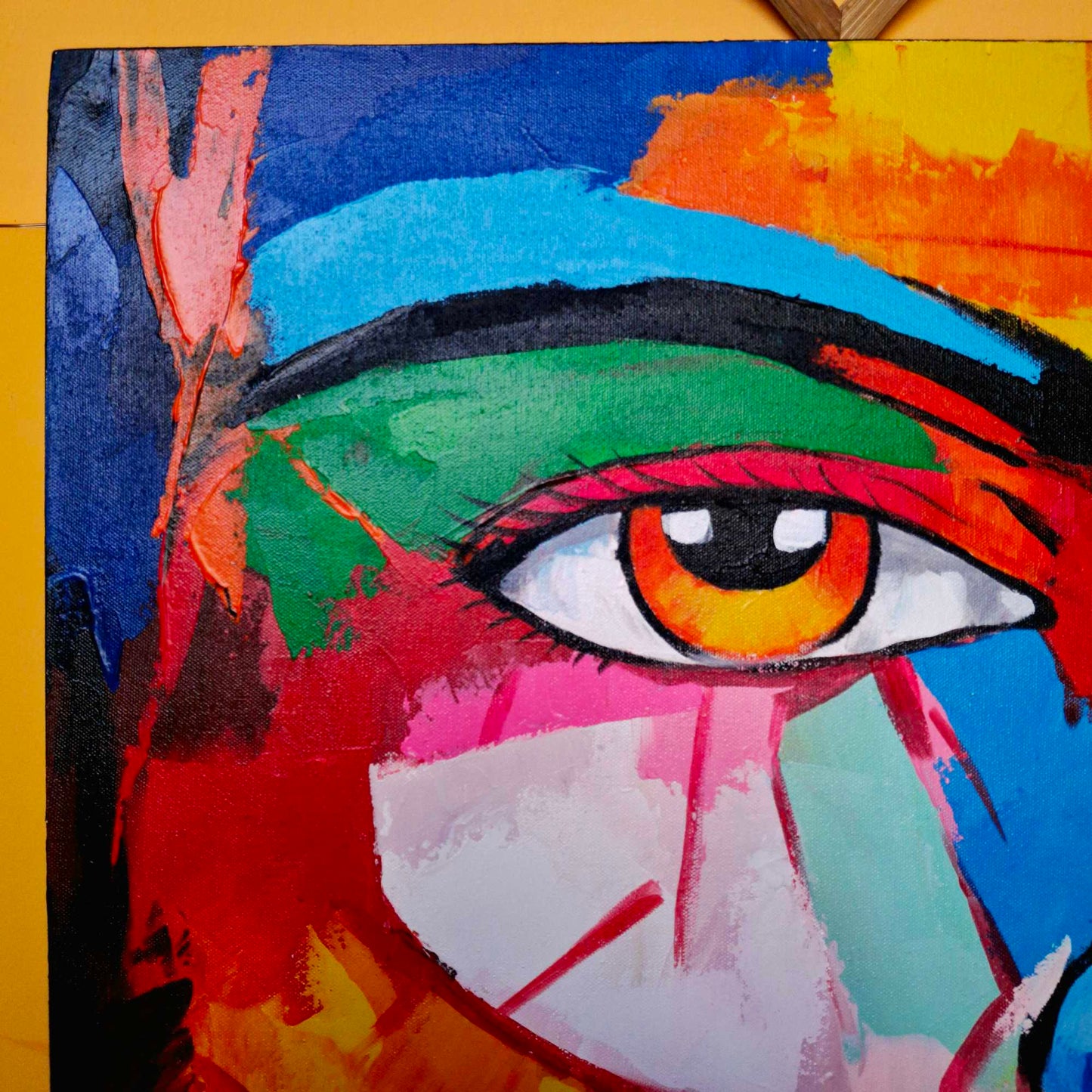 Quadro etnico artigianale volto astratto neo cubismo