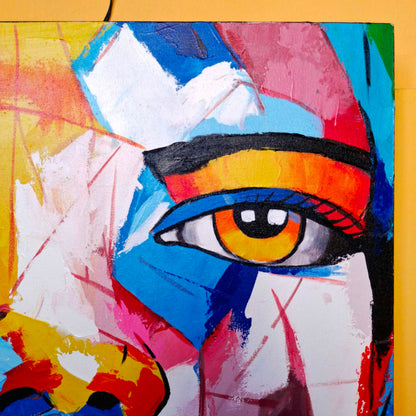 Quadro etnico artigianale volto astratto neo cubismo