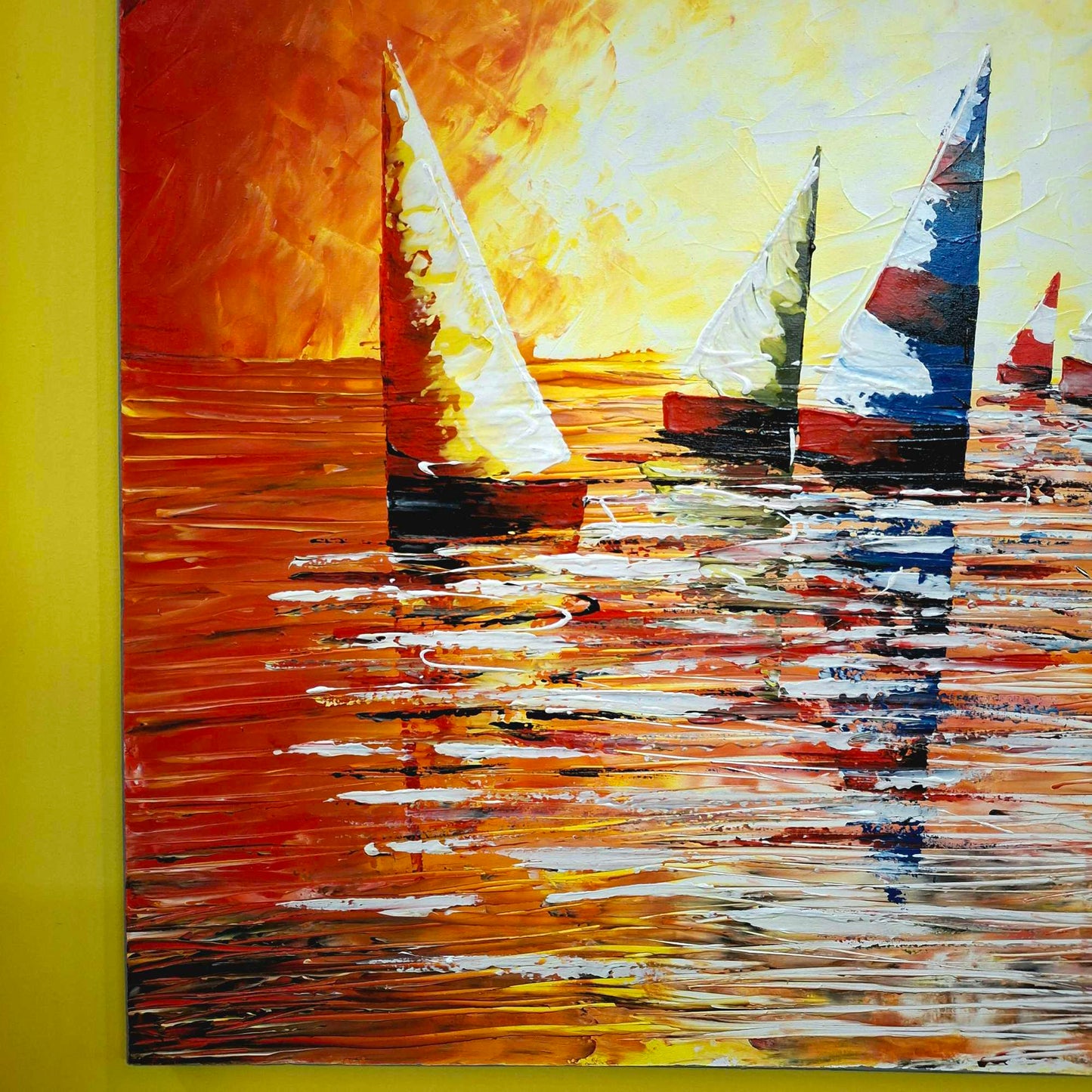 Quadro etnico barche a vela al tramonto acrilico su tela
