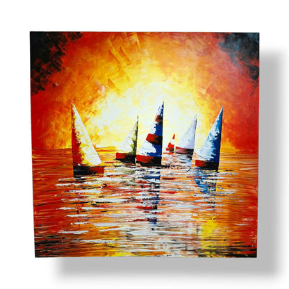 Quadro etnico barche a vela al tramonto acrilico su tela