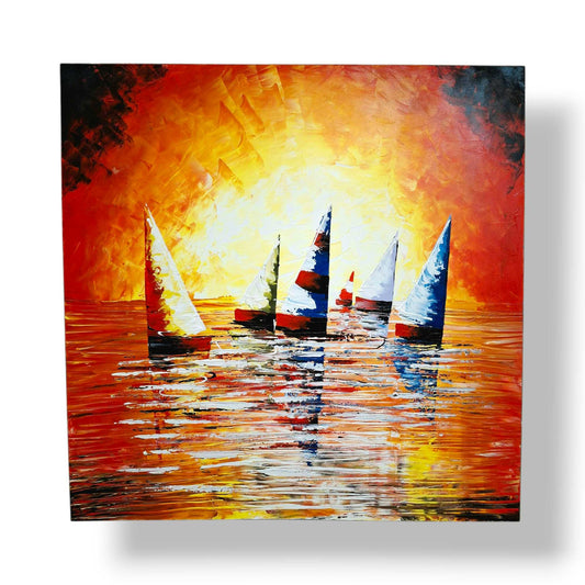 Quadro etnico barche a vela al tramonto acrilico su tela