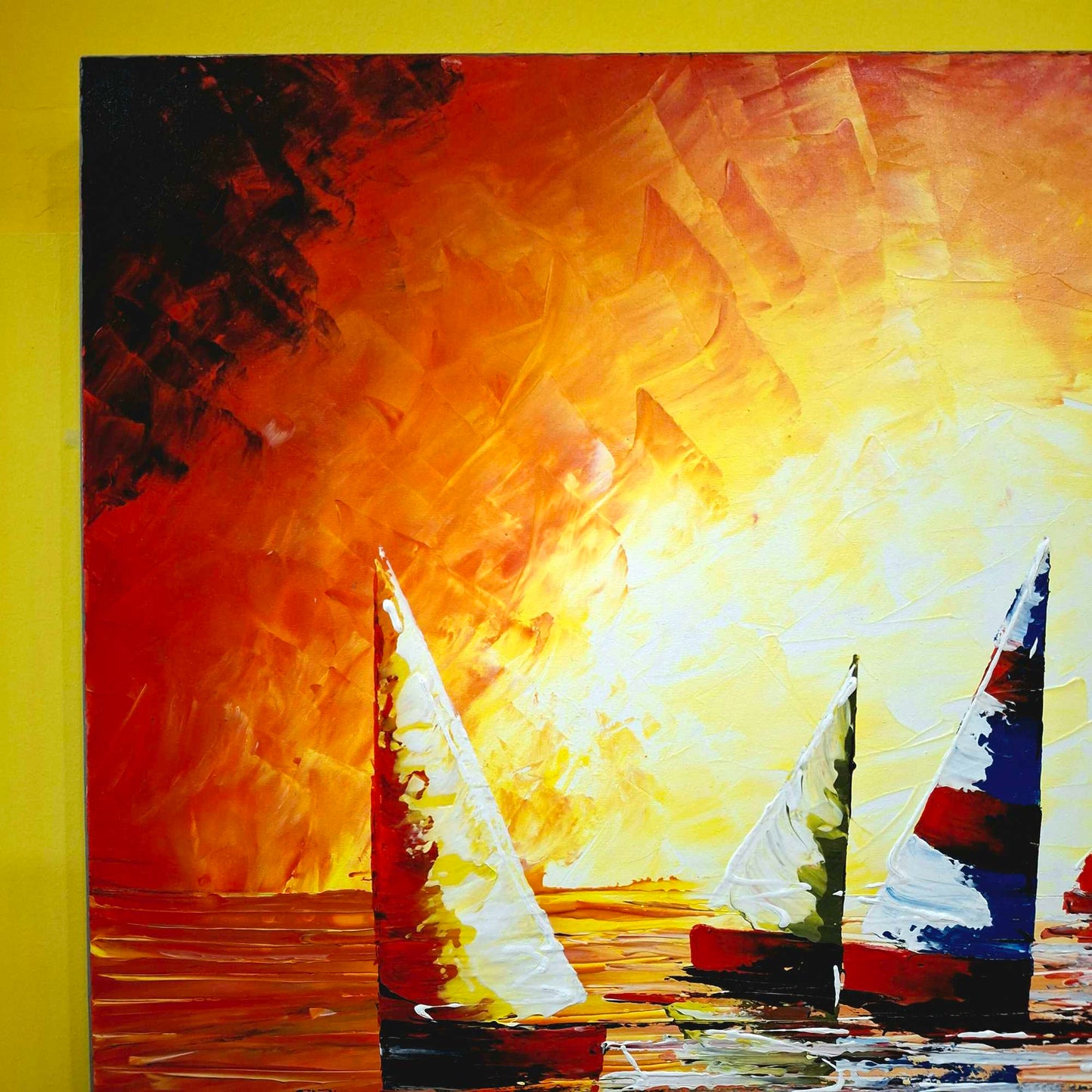 Quadro etnico barche a vela al tramonto acrilico su tela