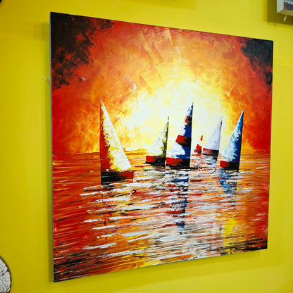 Quadro etnico barche a vela al tramonto acrilico su tela