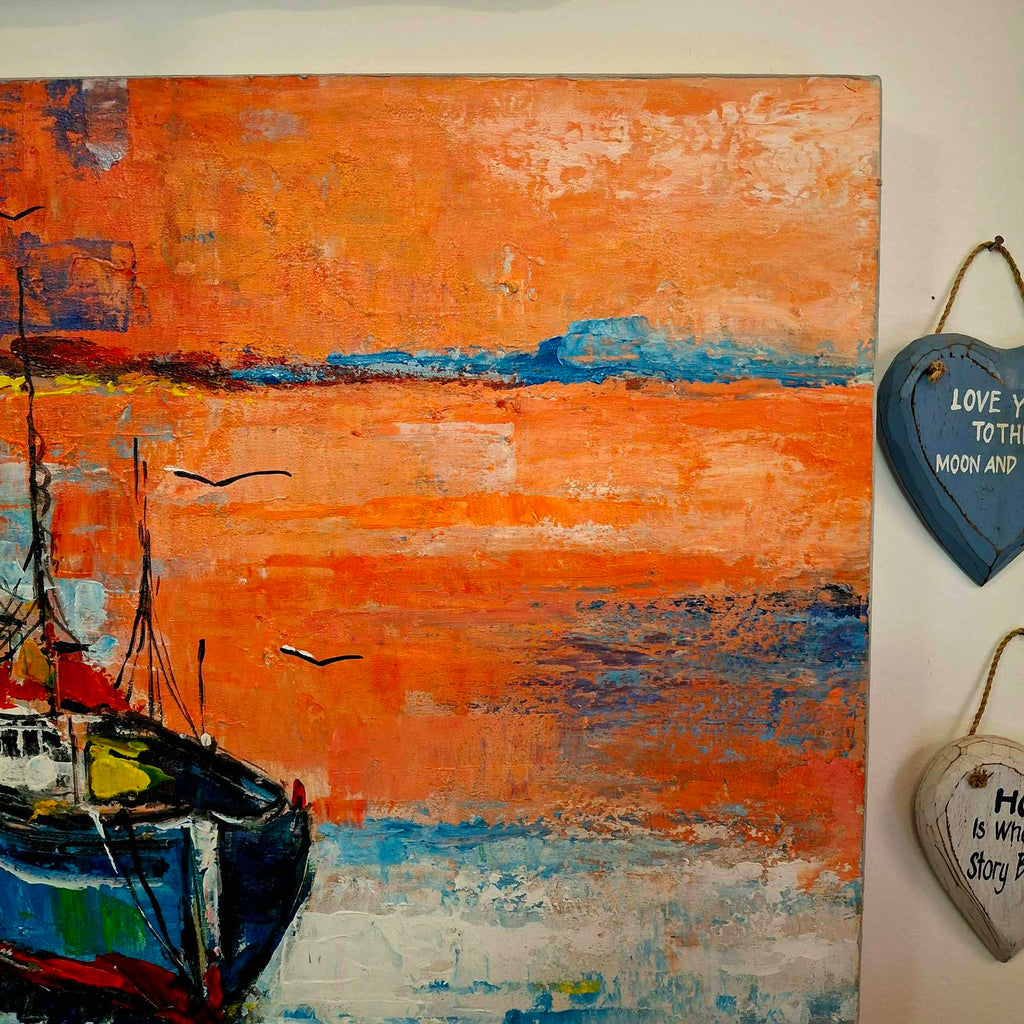 Quadro etnico barche dipinto stile marinaro arte