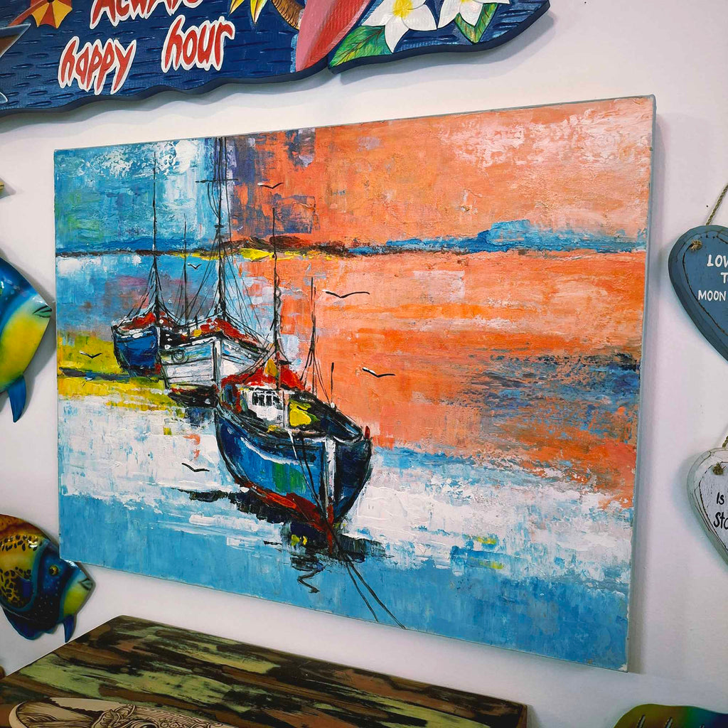 Quadro etnico barche dipinto stile marinaro arte