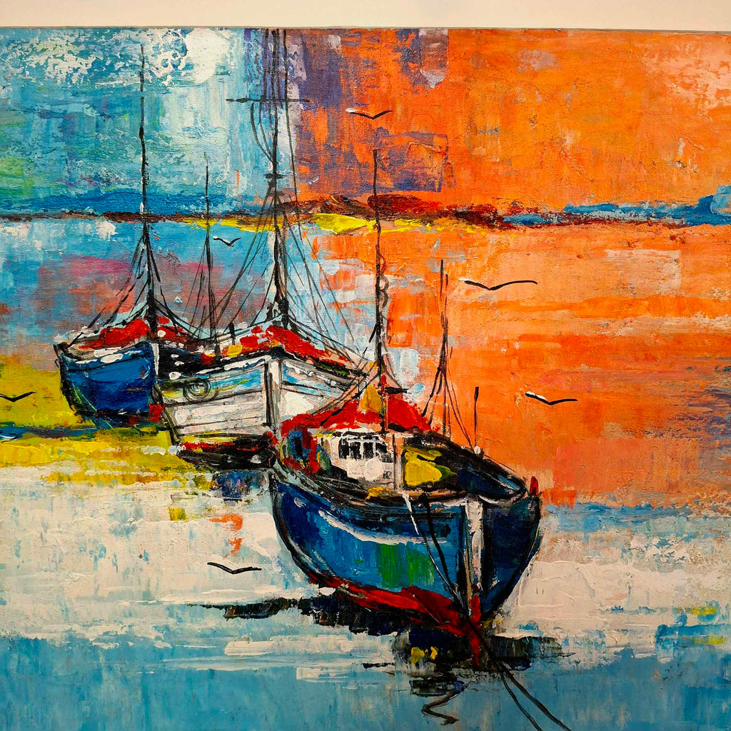 Quadro etnico barche dipinto stile marinaro arte