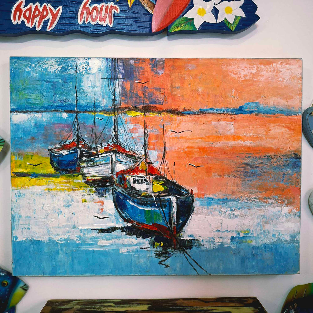 Quadro etnico barche dipinto stile marinaro arte