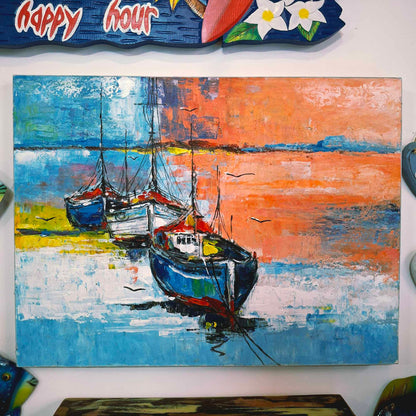 Quadro etnico barche stile marinaro dipinto