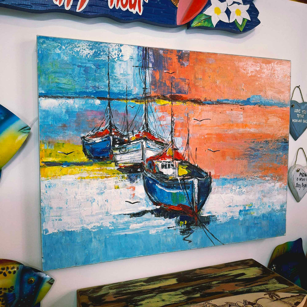 Quadro etnico barche dipinto stile marinaro arte