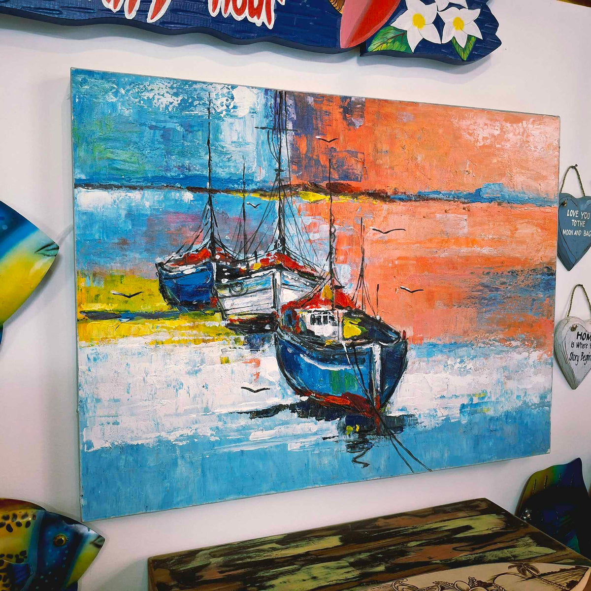Quadro etnico barche dipinto stile marinaro arte