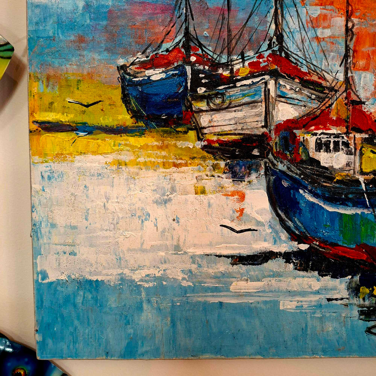 Quadro etnico barche dipinto stile marinaro arte